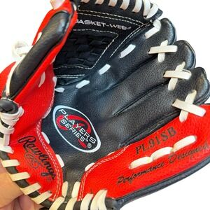 Rawlings Kids Players Series Baseball Glove 9 Inch Black Red RHT Little League